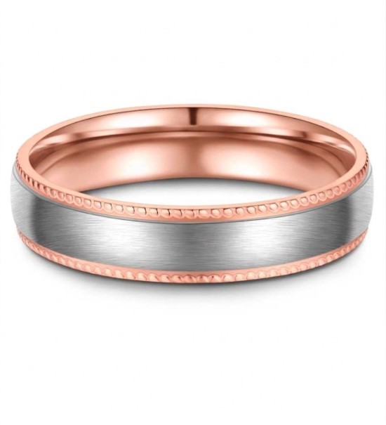 Anell d’aliança de titani bicolor amb acabat raspallat i interior en to or rosa 14k, disseny unisex modern i resistent