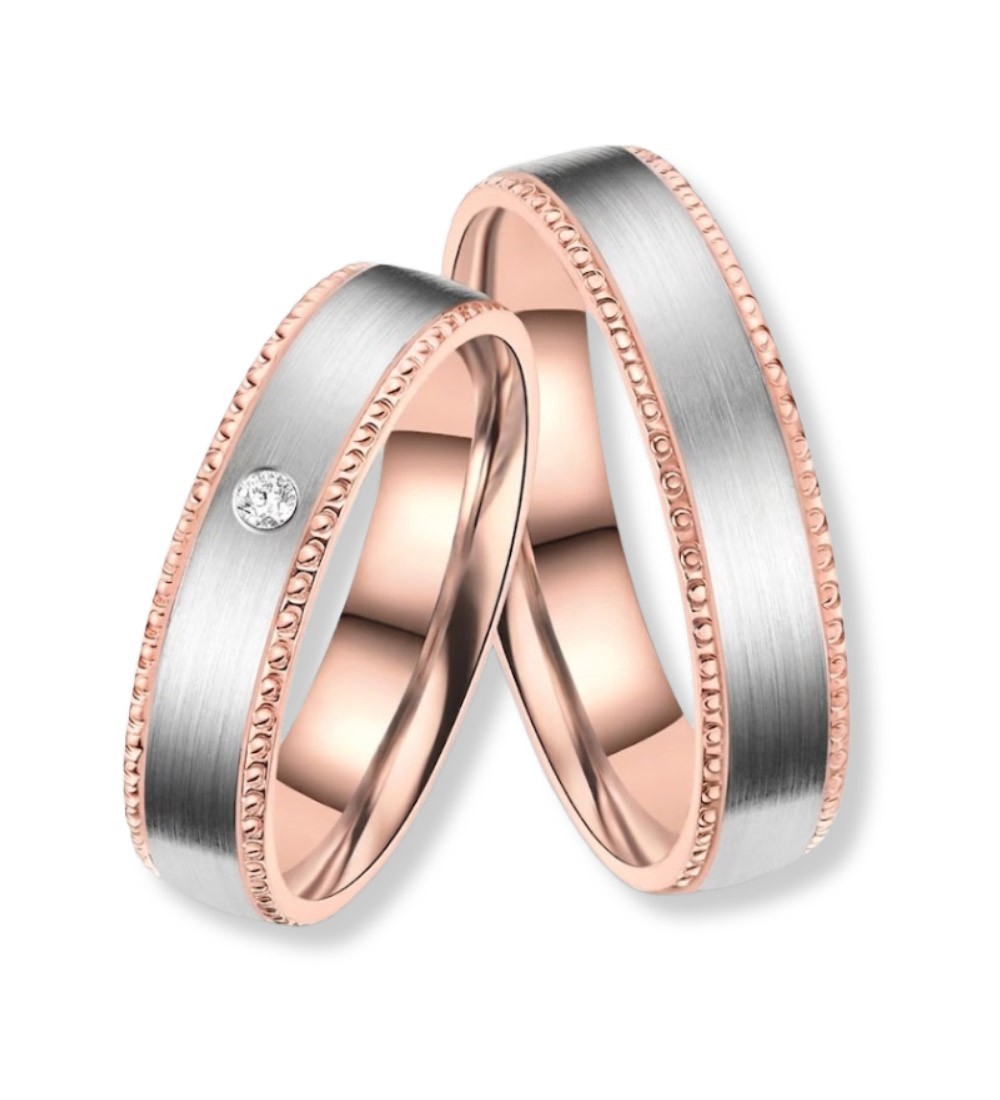 Anell d’aliança de titani bicolor amb acabat raspallat i interior en to or rosa 14k, disseny unisex modern i resistent