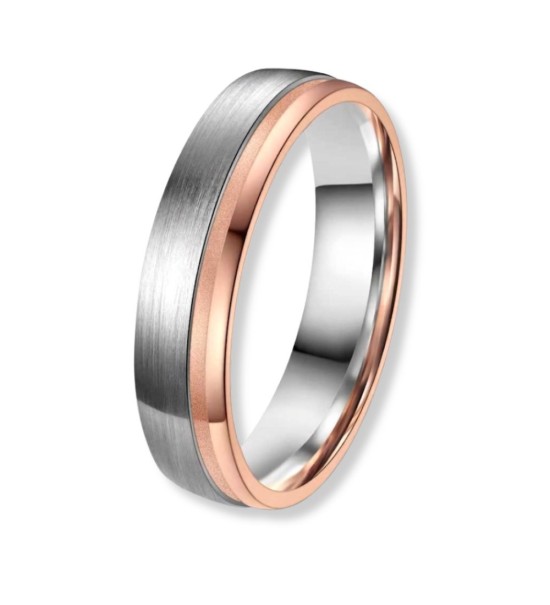 Anell d’aliança de titani bicolor amb acabat raspallat i interior IP rosa 14k unisex