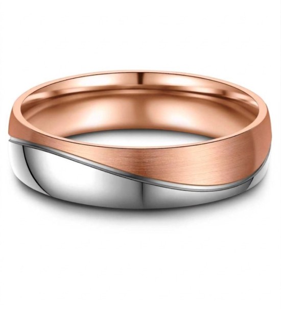 Anillo alianza de titanio bicolor con acabado IP rosa 14k e interior pulido, diseño moderno unisex