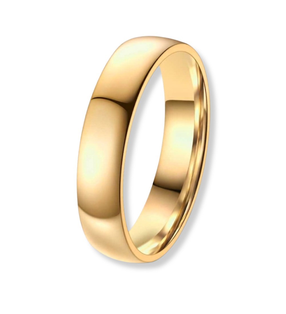 Anillo alianza unisex de titanio con acabado dorado IP 14k, diseño clásico pulido y resistente