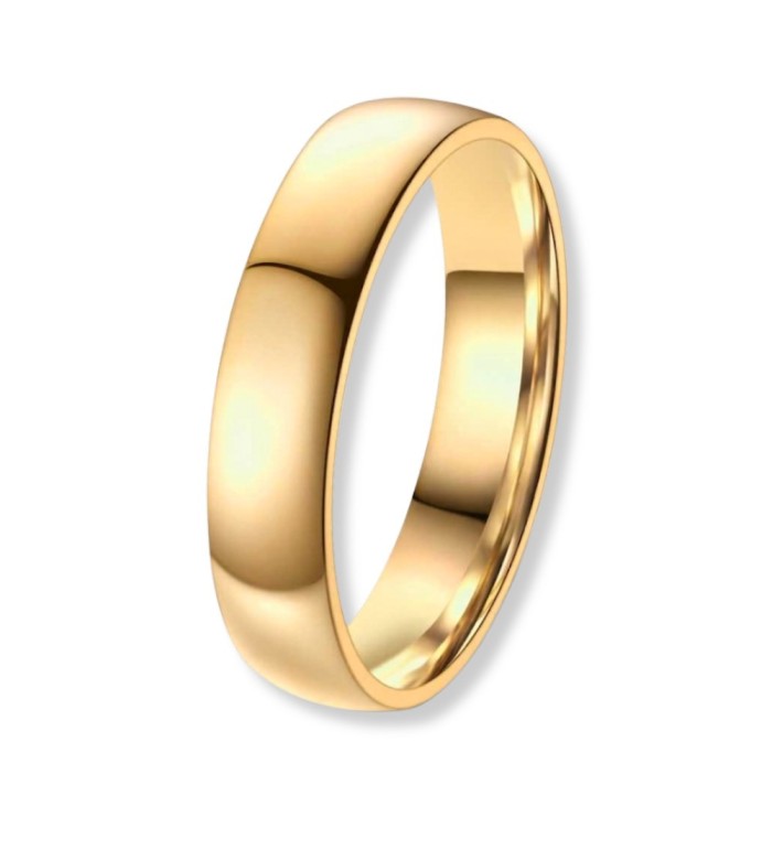 Anillo alianza unisex de titanio con acabado dorado IP 14k, diseño clásico pulido y resistente