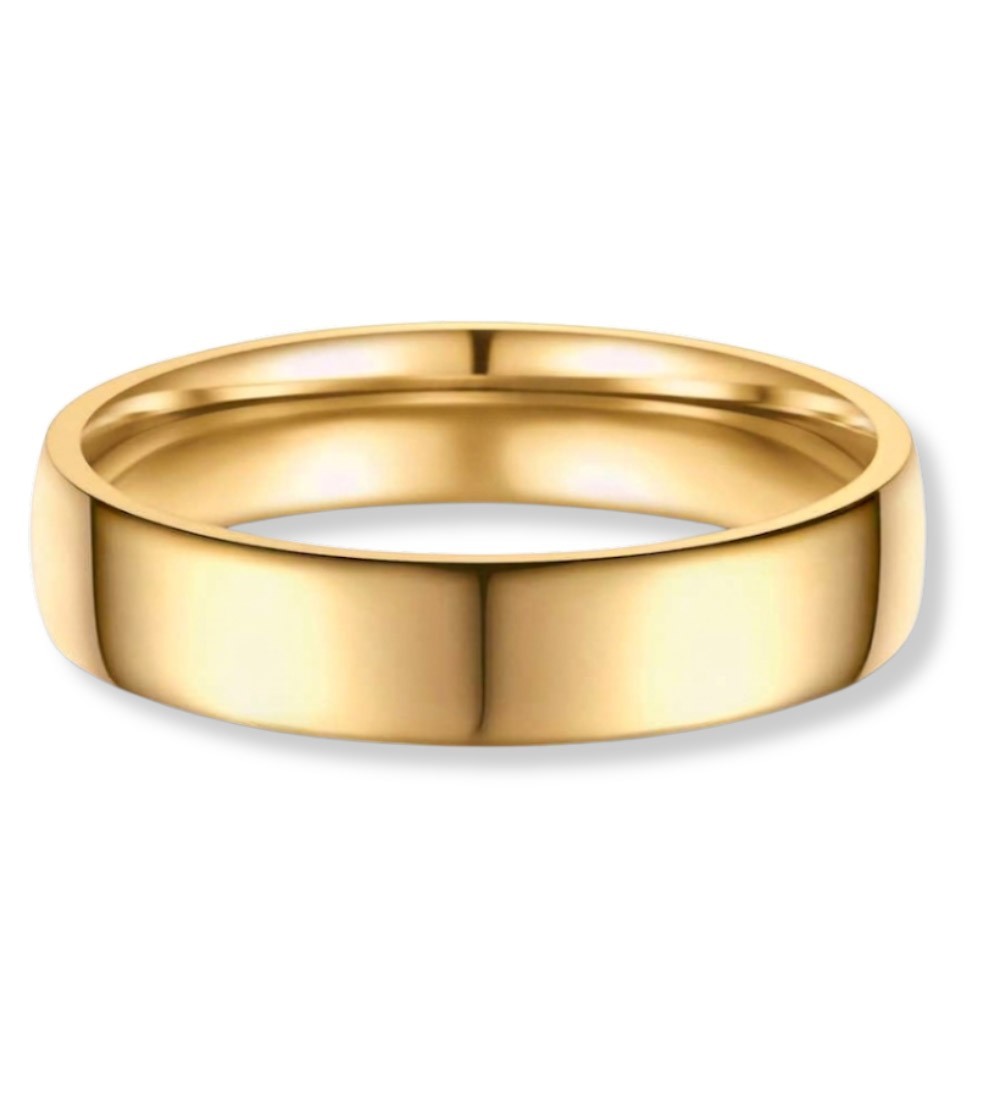 Anillo alianza unisex de titanio con acabado dorado IP 14k, diseño clásico pulido y resistente