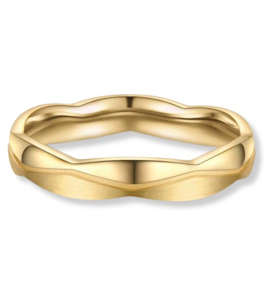 Anillo alianza de titanio con acabado IP dorado 14k, diseño ondulado moderno unisex resistente