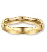 Anillo alianza de titanio con acabado IP dorado 14k, diseño ondulado moderno unisex resistente