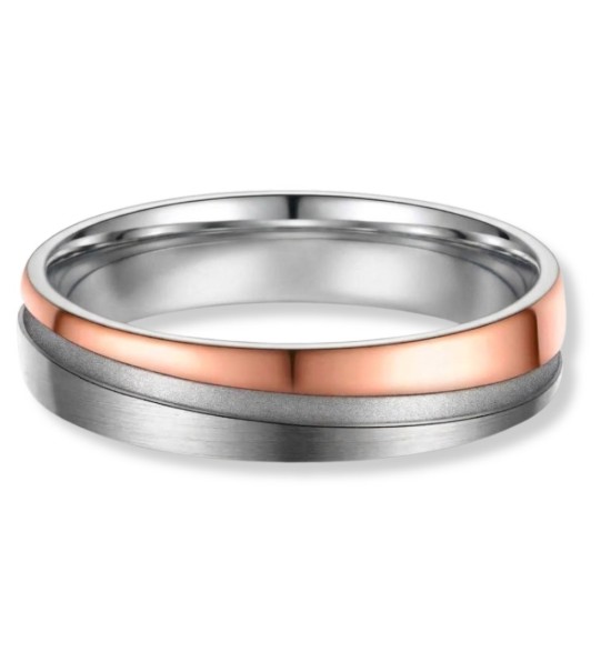 Anell aliança de titani bicolor amb acabat mat i detall IP rosa 14k unisex elegant i modern