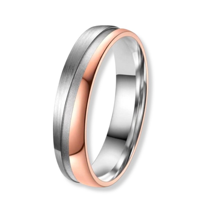 Anell aliança de titani bicolor amb acabat mat i detall IP rosa 14k unisex elegant i modern