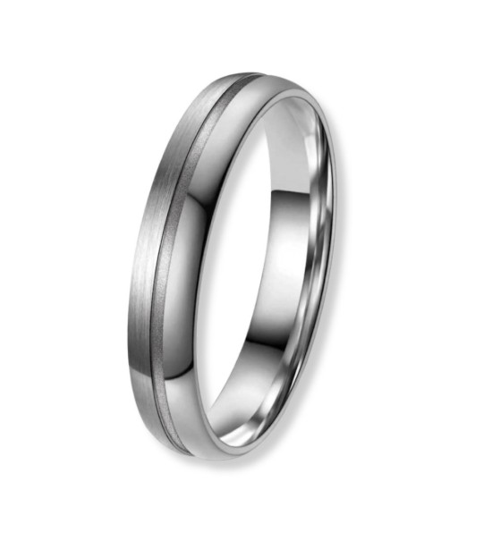 Anillo alianza de titanio mate unisex con acabado cepillado y línea central elegante