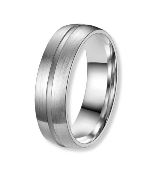 Anell aliança de titani unisex amb acabat mat raspallat i línies centrals modernes
