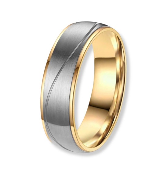 Anell aliança unisex de titani bicolor amb acabat mat i interior IP daurat 14k elegant i resistent