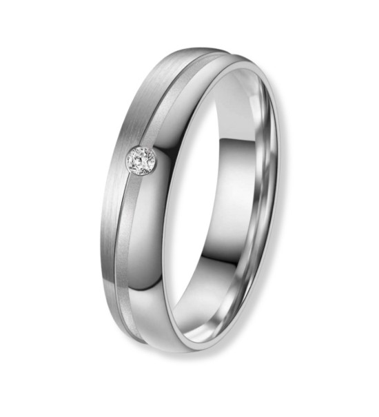 Anillo de alianza para mujer de titanio con diamante incrustado y acabado mate y brillante