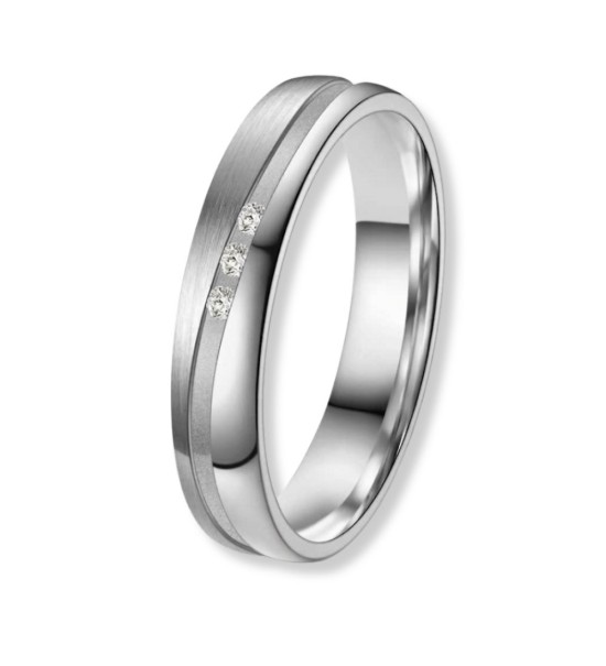 Anell aliança de dona en titani amb acabat mat i brillant i tres diamants incrustats