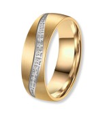 Anillo alianza de mujer en titanio con acabado IP dorado 14k y línea central con circonitas brillantes