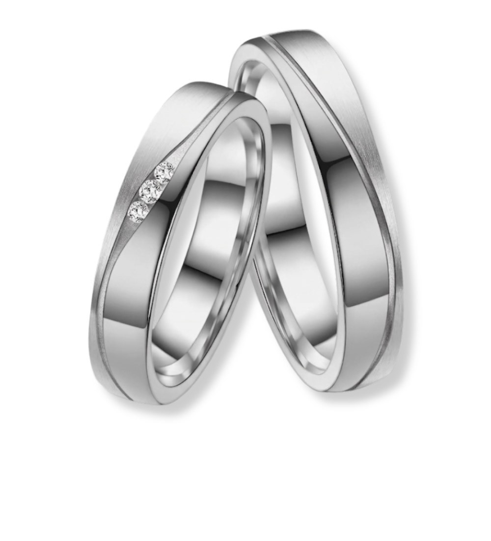 Anillo de alianza para mujer de titanio con acabado pulido y zirconitas incrustadas, diseño moderno y elegante