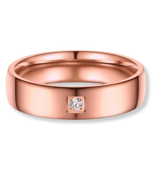 Anillo de alianza para mujer de titanio rosa con circonita incrustada diseño elegante y moderno