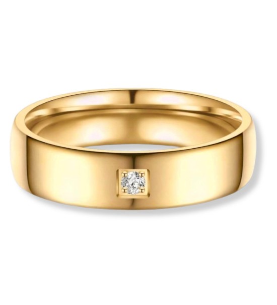 Anillo de alianza para mujer en titanio IP dorado 14k con zirconita incrustada, diseño elegante y moderno