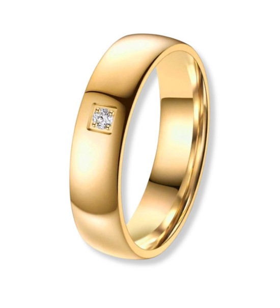 Anillo de alianza para mujer en titanio IP dorado 14k con zirconita incrustada, diseño elegante y moderno