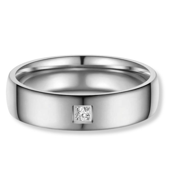 Anillo alianza de mujer en titanio con circonita incrustada, acabado pulido y diseño minimalista elegante