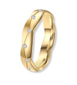 Anillo alianza para mujer de titanio IP dorado 14k con circonitas brillantes y acabado satinado elegante