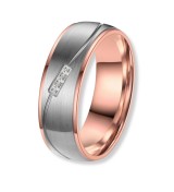 Anillo alianza de mujer en titanio bicolor IP oro rosa 14k mate con circonitas brillantes