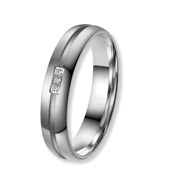 Anillo de alianza para mujer de titanio con acabado mate y brillo y zirconitas incrustadas