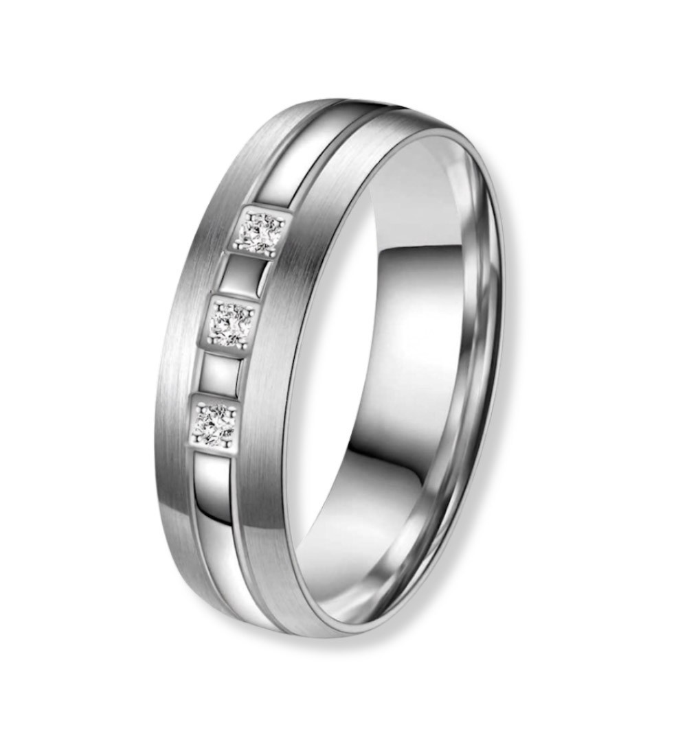 Anillo alianza de mujer en titanio con acabado mate y circonitas incrustadas elegantes