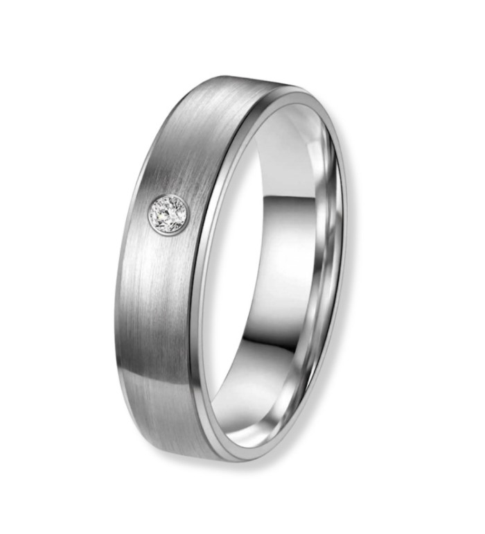 Anillo de alianza para mujer en titanio acabado mate con circonita incrustada, diseño moderno y resistente