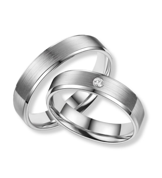 Anillo de alianza para mujer en titanio acabado mate con circonita incrustada, diseño moderno y resistente