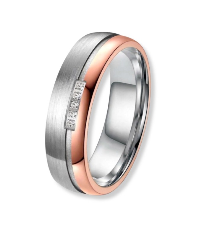 Anillo alianza mujer titanio bicolor IP rosa 14k con circonitas