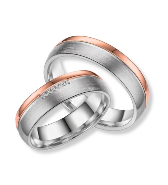 Anillo alianza mujer titanio bicolor IP rosa 14k con circonitas