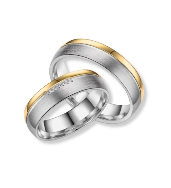 Anillo alianza de mujer en titanio bicolor con acabado IP dorado 14k y circonitas brillantes, diseño elegante y moderno