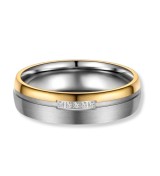 Anillo alianza de mujer en titanio bicolor con acabado IP dorado 14k y circonitas brillantes, diseño elegante y moderno