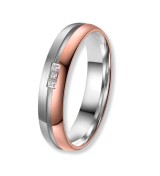 Anillo alianza mujer de titanio bicolor con acabado IP rosa 14k y zirconitas incrustadas, diseño elegante y moderno