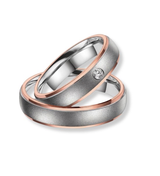 Anillo alianza mujer titanio bicolor IP rosa y circonita