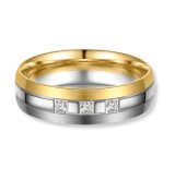 Anillo alianza para mujer de titanio bicolor con acabado IP dorado 14k y circonitas incrustadas, diseño elegante y moderno