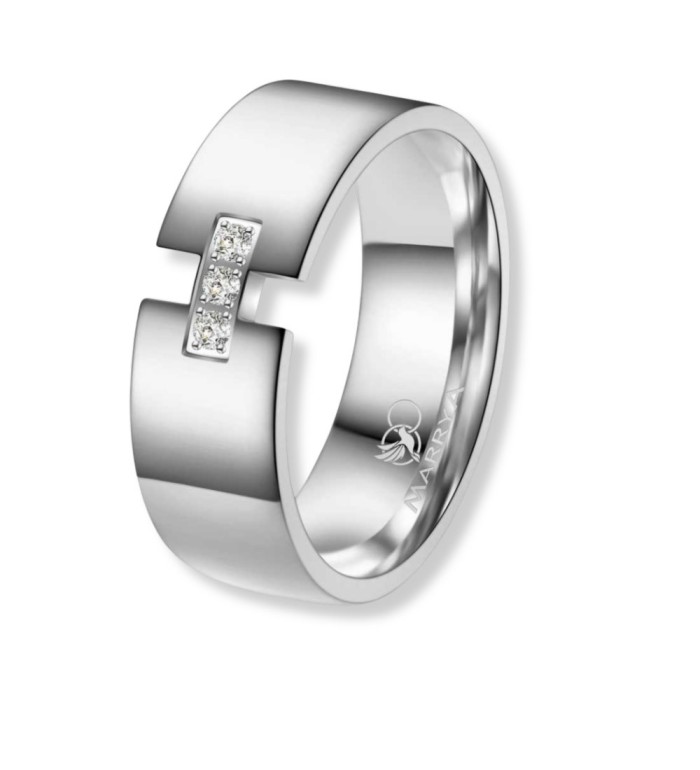 Anillo de alianza para mujer de titanio con circonitas brillantes y acabado pulido moderno