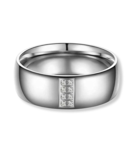 Anillo de alianza para mujer en titanio pulido con circonitas incrustadas y acabado brillante