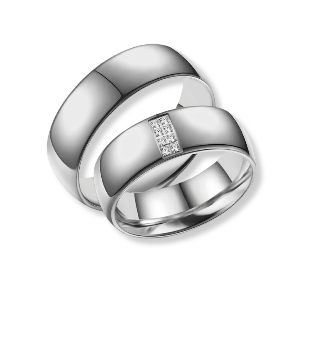 Anillo de alianza para mujer en titanio pulido con circonitas incrustadas y acabado brillante