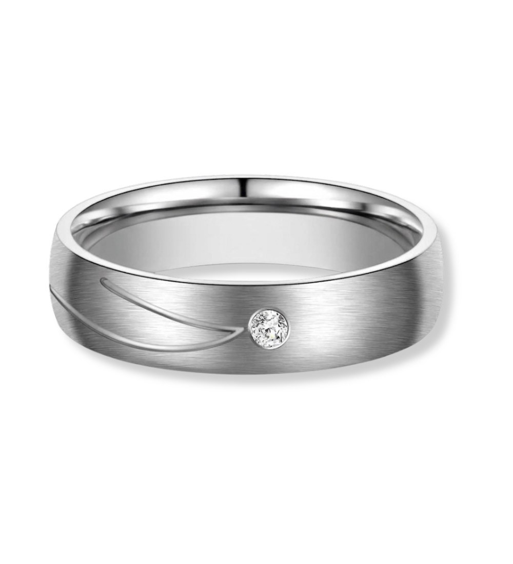 Anillo de alianza para mujer de titanio con acabado mate y circonita brillante incrustada