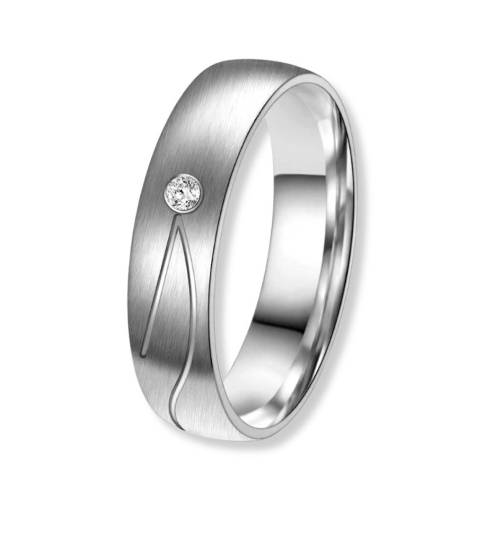 Anillo de alianza para mujer de titanio con acabado mate y circonita brillante incrustada