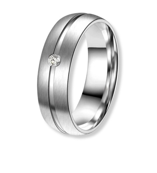 Anillo de alianza para mujer de titanio con acabado mate y brillo y zirconita incrustada