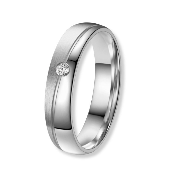 Anillo de alianza para mujer de titanio con acabado mate y brillo y circonita incrustada