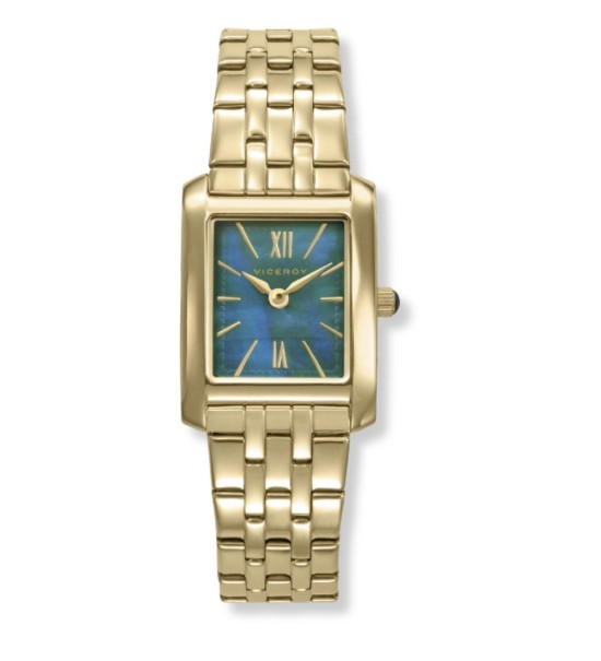 Reloj Viceroy para mujer dorado IP con esfera de nácar verde y diseño elegante rectangular