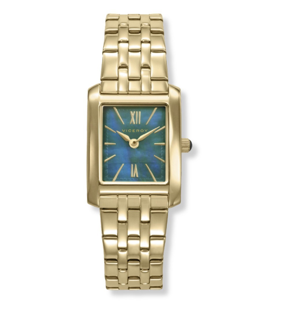 Reloj Viceroy para mujer dorado IP con esfera de nácar verde y diseño elegante rectangular