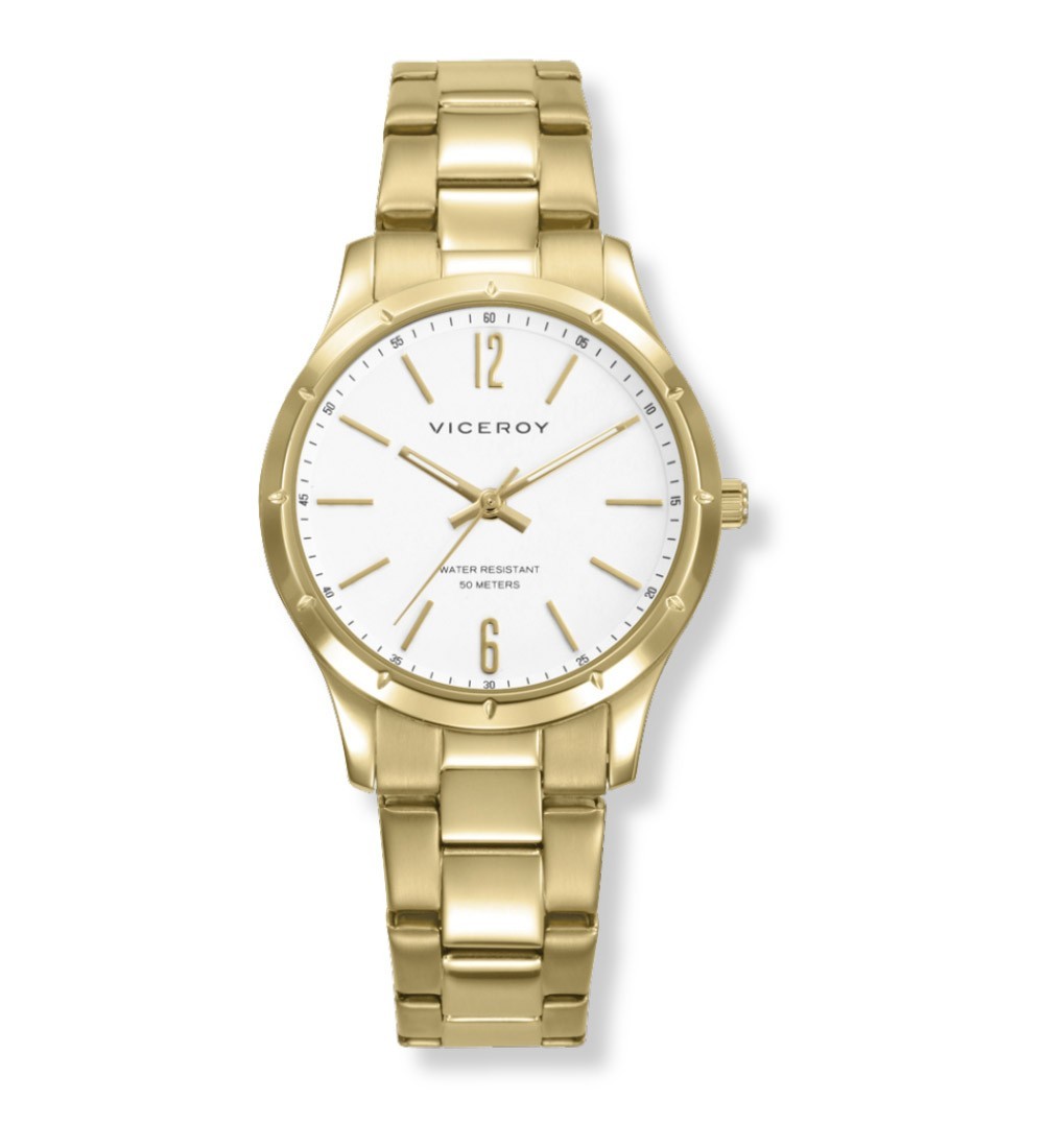 Reloj Viceroy para mujer dorado IP con esfera blanca y correa metálica elegante