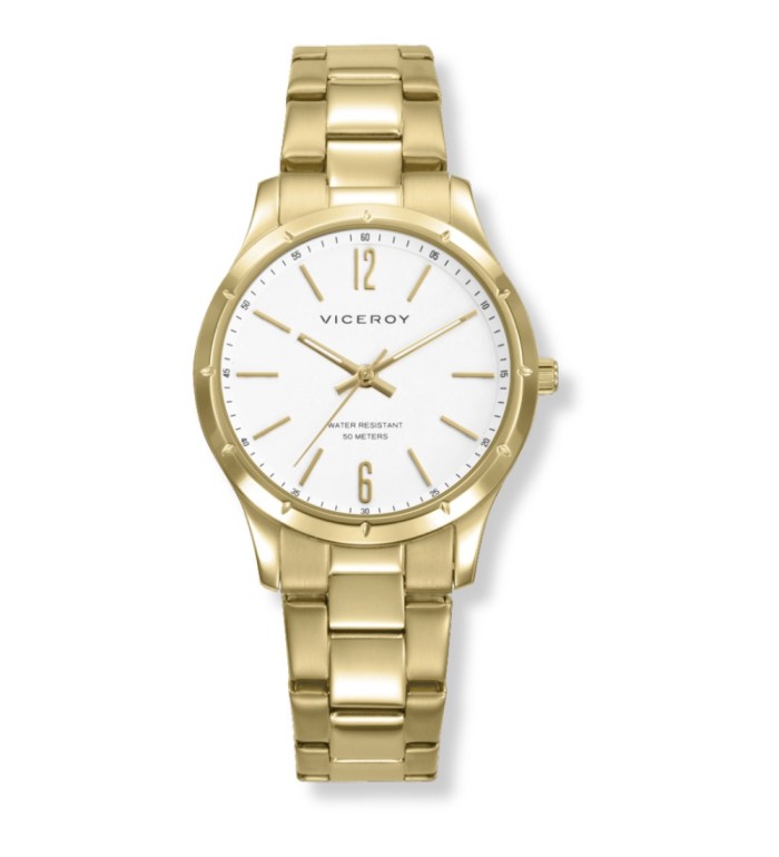 Reloj Viceroy para mujer dorado IP con esfera blanca y correa metálica elegante