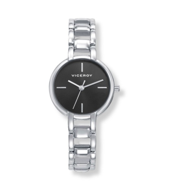 Reloj Viceroy para mujer con cadena de acero inoxidable y esfera negra elegante