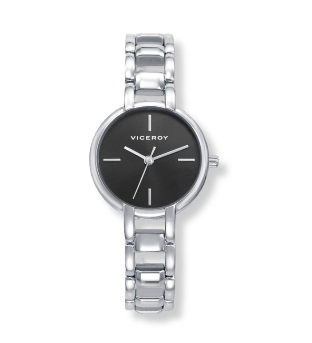 Reloj Viceroy para mujer con cadena de acero inoxidable y esfera negra elegante