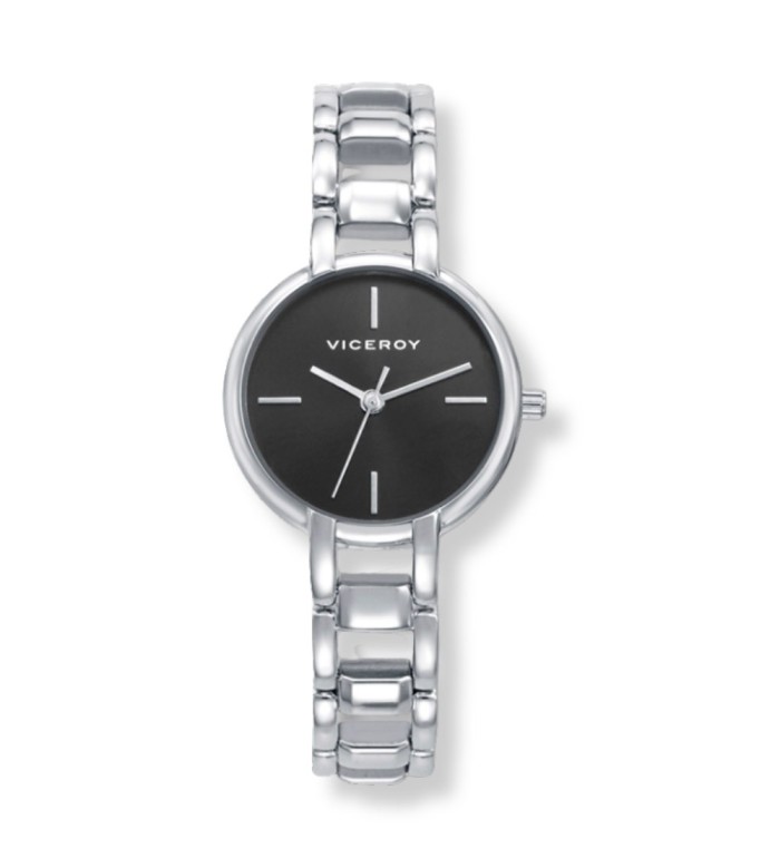Reloj Viceroy para mujer con cadena de acero inoxidable y esfera negra elegante