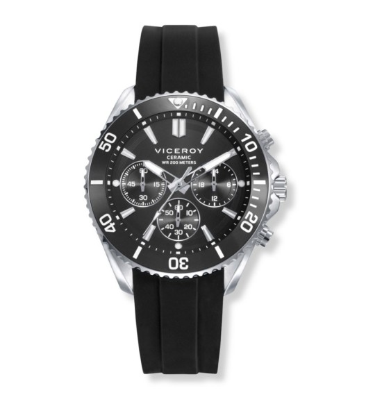 Reloj Viceroy unisex cronógrafo negro con bisel de cerámica y correa de caucho resistente al agua 200m